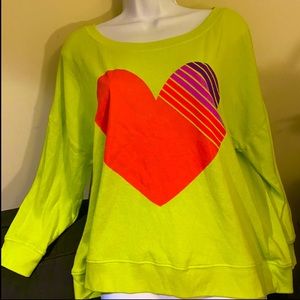 Forever 21 Neon heart sweatshirt top neon Y2K top heart top neon sweater large